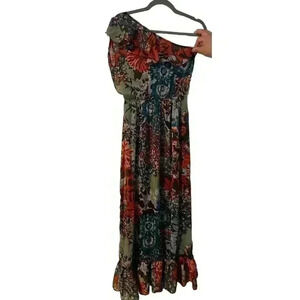 Boho American Rag One Shoulder Floral print Maxi dress size S sleeveless EUC